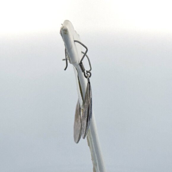 Vintage Sterling Silver 925 Mexico Abalone Inlay Dangle Hoop Earrings 9.7g - Picture 4 of 8